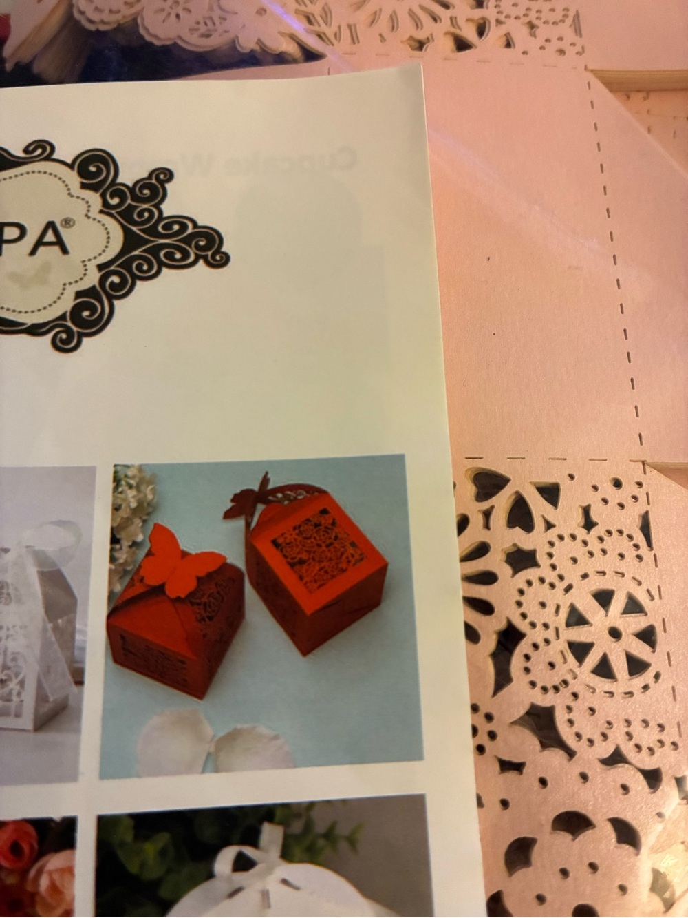 Peach Pink Folding Gift Boxes with butterfly and- Instruction Sheet